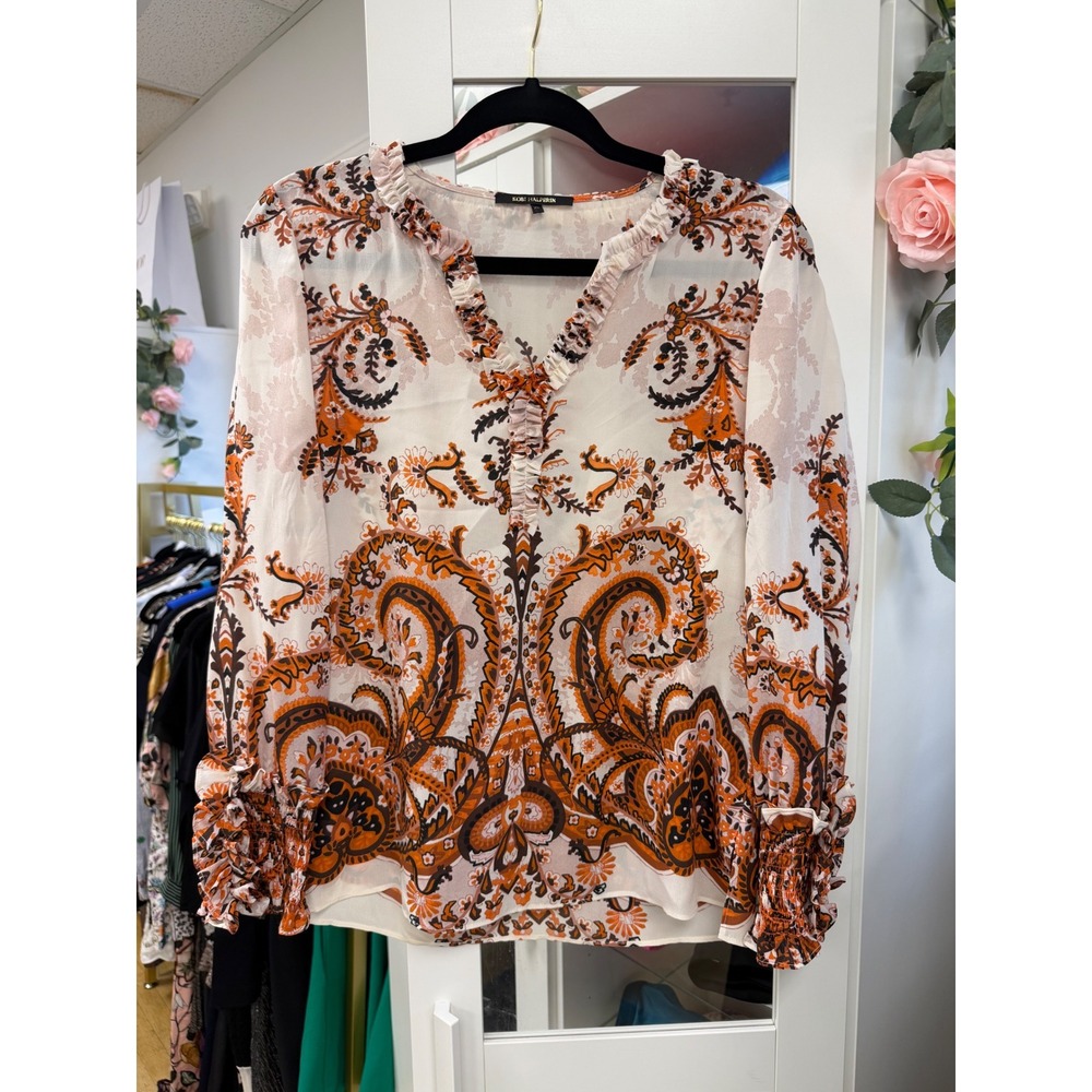 Kobi Halperin‎ Silk Paisley Boho Ruffle Peasant Blouse XS Cottagecore